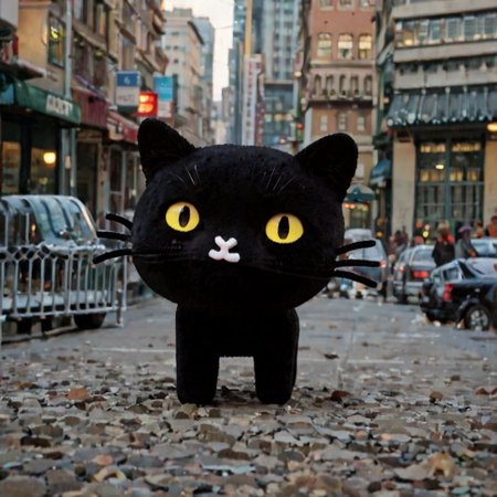 score_9, score_8_up, score_7_up, 8k, hd, photo, neutral expression, realistic, live-action, mio_pucca, yellow eyes, yellow sclera, cat, solo, 1boy, :3, standing, city