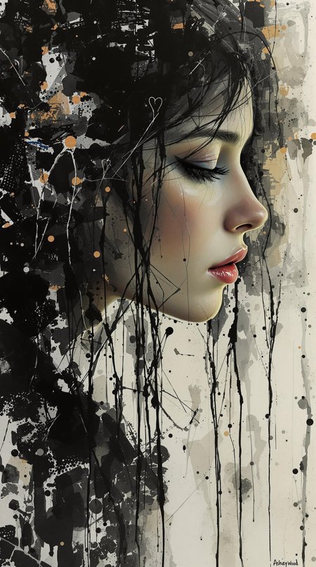 reedy art, , by Ashley Wood, young woman, deep meaningful context backgrounds, closeup, full  body,