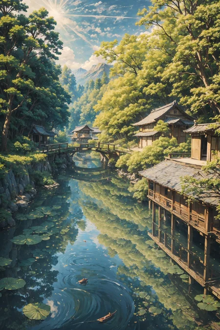 (japanese fisher woman:1.2), portrait, pretty, beautiful, adorable, lovely, japanese landscape, (fishers village), Columbia Green short yukata, (very detailed), dog, peasants, sakura trees, bridge, boats, best quality, realistic, sharp focus, sunny sky, natural light, backlight, shadows, high contrast, hdr,  reflections, <lora:Detail Tweaker LoRA add_detail:0.7>  <lora:depth_of_field_slider_v1:5> <lora:SDXLrender_v2.0:0.8>