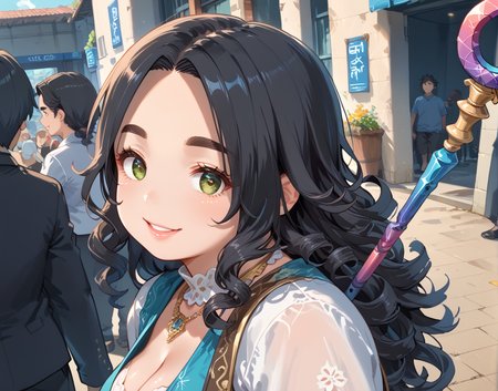 PonyScores7, source_anime, ah1, IllustriousQual, <lora:natsumi_style:0.5>, <lora:by_usakun-pony:0.4> by usakun, <lora:Akina_Bbw_Style_-_PonyXL:0.2> AkinBw
BREAK (zoom_out:1.8), (Dutch Angle, (from side), far from viewer)
BREAK 1girl, mature female, (round face:1.2), (thick eyebrows:1.3), (curvy), round-chin, caucasian, (plump face), <lora:Round_face:0.2>, <lora:ETO_OCPonyXL:0.3> eto_oc, skindentation, (plump), thick thighs, wide hips, busty, voluptuous, lips, <lora:venus body PonyXL:0.3>, <lora:shinyskin2:0.2> glistening skin
BREAK  (((curly hair), long hair, (black hair:1.4), (parted hair:1.7), messy hair, kinky curls, <lora:hairdetailpxl:0.2> hairdetailpxl))
BREAK ((half green and brown eyes), (colorful eyes), (multicolored eyes), (downturned eyes:1.4), <lora:expressive eyes:0.2> expressive eyes, <lora:eyedetailpxl:0.2> eyedetailpxl, <lora:Eyes_High_Definition:0.2> EyesHD)
BREAK ((attracted expression, Intense gaze, soft smile, slightly parted lips,  <lora:Expressive_H:0.2> Expressiveh, <lora:Emotional_Anime_Expressions_PonyXL_Concept:0.2> emotional, <lora:Best_Facial_Expression_LoRA_PONY:0.2>, looking at viewer, <lora:Detailed expressive EXEV style -XL Pony V1.0:0.2> FaceDetail))
BREAK ((holding a papyrus scepter))
BREAK primary colors Crochet Halter Dress
BREAK (((brawl in a crowded nightclub)))
BREAK <lora:xl_more_art-full_v1:0.2>, <lora:aesthetic_anime_v1s:0.2>, <lora:EpicF4nta5yXL:0.2>, <lora:detailxl:0.2> detailxl, <lora:Fant5yP0ny:0.2>, best quality, amazing quality, best aesthetic, absurdres, illustration, Volumetric_Lighting, ultra-detailed, very aesthetic, intricate details, 8k, masterpiece, best_quality
BREAK Stable_Yogis_PDXL_Positives, AS-Adult, <lora:Complicated fantasy portrait - XL Pony V2.0:0.2>, bad-hands-5, <lora:HDA_Detailer:0.3>, HDA_FatGirlXL