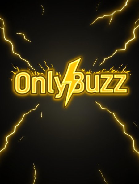 A comical reinterpretation of the OnlyFans logo, redesigned as 'OnlyBuzz,' infused with vivid yellow energy and striking yellow lightning. The text uses a bold, dynamic font with glowing yellow highlights, giving it an electrified appearance. Replace the lock symbol with a crackling lightning bolt icon, surrounded by arcs of vibrant energy. The background features a subtle gradient of dark gray to black, accented by flashes of yellow lightning streaks and an aura of glowing energy. The design conveys a high-energy, electrifying feel while maintaining a humorous and visually captivating aesthetic
