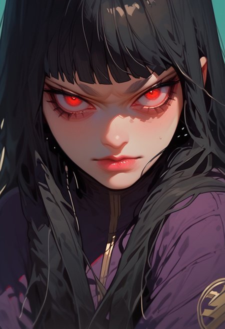 score_9, score_8_up, score_7_up, y0tt4, 1girl, solo,  
tokismtiva, long hair, black hair, blunt bangs, red eyes, bodysuit