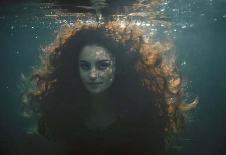 fmb Split Diopter style, Closeup Portrait underwater In deep sea, A busty adult brunette blushed lightly Smiling pureerosface_v1 Mermaid with Long DARK fishtail, thin face, Freckles, infront of a giant Anglerfish, Overgrown, mystic, ethereal, darkness, 
atmospheric haze, Film grain, cinematic film still, shallow depth of field, highly detailed, high budget, cinemascope, moody, epic, OverallDetail, 2000s vintage RAW photo, photorealistic, candid camera, color graded cinematic, eye catchlights, atmospheric lighting, imperfections, natural, shallow dof