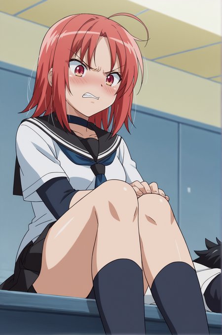 score_9, score_8_up, score_7_up,anime_source, source_anime, best background, detailed background, anime screencap,  Akane, 1girl, blue neckerchief, choker, sailor collar, school uniform, serafuku, shirt, angry, blush, tsundere, lift leg,  indoors, <lora:JN_Akane_Mishima:0.8>