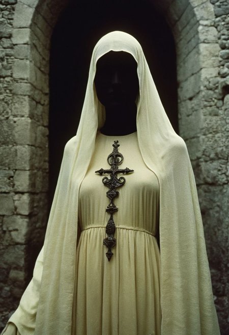 ral-ertmsphr carcosa city, in an medieval Castle, lightened By torches, Low Tones, 'portrait of busty holy pureerosface_v1 graceful hellraiser goddess' By Franco Fontana