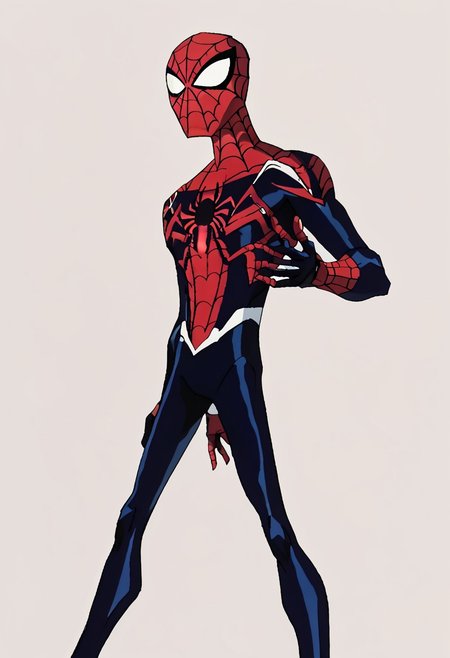 score_9_up, score_8_up, score_7_up, 1boy, skinny, solo, bodysuit, spider web print, mask, standing, SpecStyle, Spider-Man, symbiote suit, black bodysuit, black mask, simple background <lora:teentitans_pony_v1:1>
