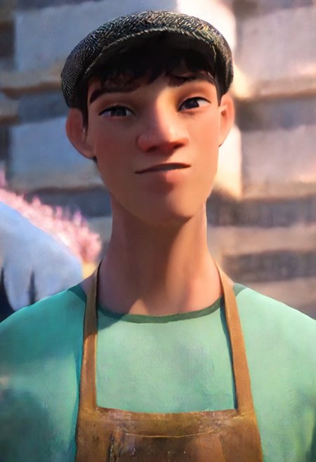 score_9, score_8_up, score_7_up, 8k, masterpiece, charturnerv2, sz4d3k, cell shaded, face focus, even skin tone, indirect lighting, detailed face, detailed eyes, detailed, male only, 1boy, solo, alone, Yukio, black hair, black eyes, newsboy cap, shirt, apron, jeans, timberland boots,