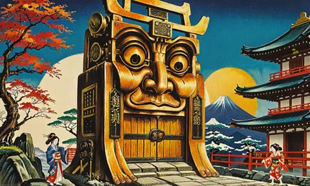 <lora:Wizards_MACHINALIA__Things_Come_Alive_:1> machinalia, anthropomorphic machine, Ukiyo-e Senseless ("Citadel Gate":1.2) , Woodblock prints, vibrant colors, intricate details, depictions of landscapes, kabuki actors, beautiful women, cultural scenes, traditional Japanese art, artistic craftsmanship, historical significance, artistic, warm light, ambient background, inspired, located artistic