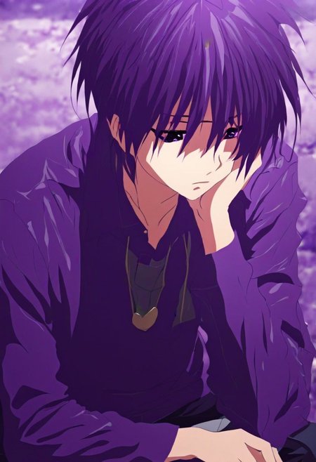 EasyNegativeV2, Tomoya Okazaki, 1boy, male, purple hair, sad, herartless
