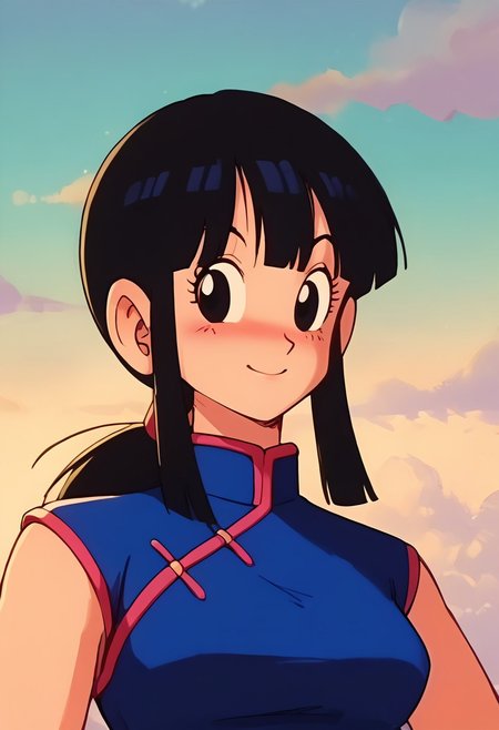 score_9, score_8_up, score_7_up, score_6_up, BREAK, source_anime, rating_explicit, masterpiece, best quality, detailed background, 1girl, solo, chi-chi, long hair, bangs, black hair, ponytail, sidelocks, blunt bangs, black eyes, sunset, looking at viewer, smile, pose, dynamic, hand on hip, face focus, close-up:1.3