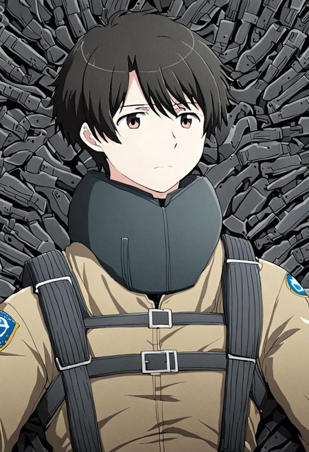 high resolution, solo, best quality, 1Boy, Inaho Kaizuka, Black Hair, military, OverallDetail
