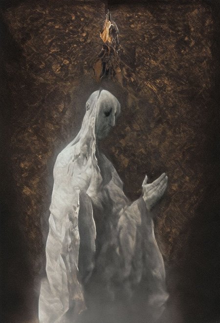 painting of a man praying to an older man, lovers, sin. lust. pain, heart being ripped out, surreal dark smeared background, black and gold mutations tears in fabric , separation of colors, in the style of nicola samori , glow effects, godrays, Hand drawn, render, 8k, octane render, cinema 4d, blender, dark, atmospheric 4k ultra detailed, cinematic sensual, Sharp focus, humorous illustration, big depth of field, Masterpiece, colors, 3d octane render, 4k, concept art, trending on artstation, hyperrealistic, Vivid colors, extremely detailed CG unity 8k wallpaper, trending on ArtStation, trending on CGSociety, Intricate, High Detail, dramatic, absurdes, a realistic baroque bedroom, white canopy over bed, white drapes, damask patterns, intricate details,    in the style of Vittorio Matteo Corcos