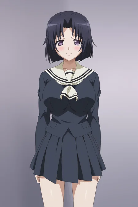 score_9, score_8_up, score_7_up, source anime, prefect lighting, very aesthetic, BREAK, anime coloring, anime screencap,
<lora:swing_out_sisters_v1-pony6:1>, 1girl, chiyo \(swing out sisters\), purple eyes, black hair, large breasts,
BREAK, looking at viewer, blush, happy, 
BREAK,  school uniform, miniskirt,