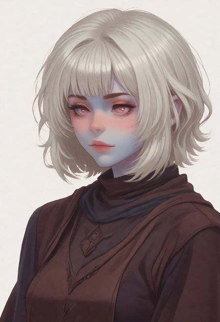 score_8_up, score_7_up, score_6_up, dnd <lora:dnd_flat:0.95> 1girl Raphtalia, portrait, blue skin <lora:Crude:0.6> (wizard clothes:1.2) , jewelry, short BOB hair, WHITE hair, PINK eyes, close up, side view. 
WHITE BACKGROUND
