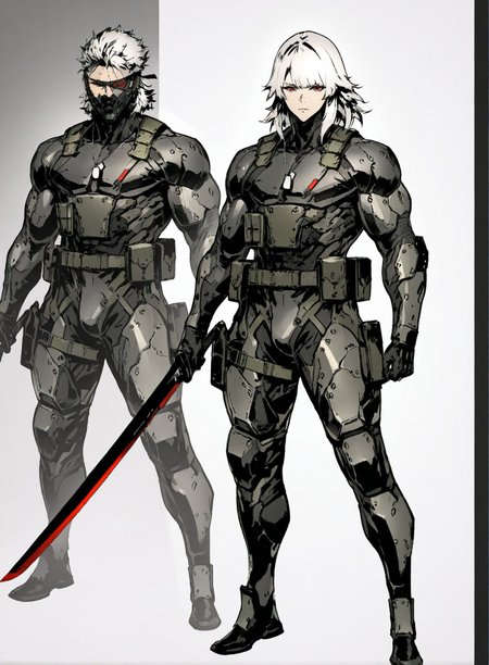 masterpiece,best quality,amazing quality,very aesthetic,absurdres,newest, huge filesize,
<lora:spo_sdxl_10ep_4k-data_lora_webui:0.5>,
<lora:add-detail-xl:1>
1boy, short hair, muscular male,  holding sword,   red eyes, full body,Bio-Ninja, white hair, medium hair, 
raiden \(metal gear\), 
Machine armor,dog tags, 
simple pencil sketch, spot color, <lora:Yoji:0.8> yoji_shinkawa,