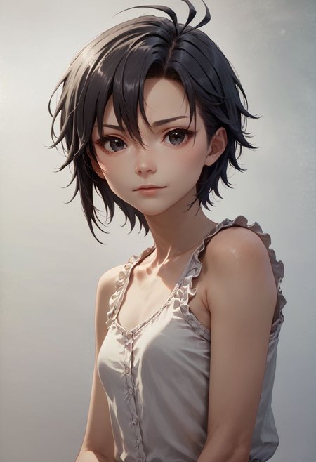 score_9,score_8_up,score_7_up,score_6_up,source_anime, <lora:Worldly_XL:1>
1girl, solo, full figure, 
<lora:KikuchiMakoto_pony_v1:0.9> kikuchi makoto, kkcmkt, short hair, black hair, antenna hair, hair between eyes, black eyes, flat chest,  small breasts,  long legs,
zPDXL, zPDXL-neg