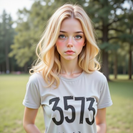 Sandi, 22years old girl cute face,clear skin,shiny hair, blonde hair, brown eyes, ultra detailed eyes,makeup, head on side, dutch angle, low angle, OBxiaoxiang, blush, eye rolling, half-short cropped white T-shirt with black writing (3573), belly, navel, black leather shorts, black sneakers, white socks, black cap, soft peachy cheeks, short cropped white T-shirt, bending, dynamic pose, looking at viewer, female. In the background park sunny day, looking at viewer, sunshine, quality, high quality, photorealistic. Perfect Composition, realistic photographic image, RAW photo highest quality