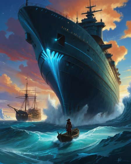 ethereal fantasy concept art of  anime artwork Anne Noggle (aviation-over-ocean), kelp forest canopy sway, earthshine ghost ship, iceberg meltwater rivulets, waterspout tornado merger, aurora borealis mirroring in ice,,mutinous storm shelters in inverted shipwreck hulls where stowaway spies plot amidst approaching navy drumbeats, Futurism Art Style, dynamic, dramatic, Futurism Art Style,,
<lora:iLLMythG0thicL1nes:0.5> G0thicL1nes,
<lora:extremely_detailed:0.7> extremely detailed ,
<lora:add-detail-xl:0.7>,
<lora:softdigital2x2:0.15>,
<lora:EpicF4nta5yXL:0.3>, . anime style, key visual, vibrant, studio anime,  highly detailed . magnificent, celestial, ethereal, painterly, epic, majestic, magical, fantasy art, cover art, dreamy