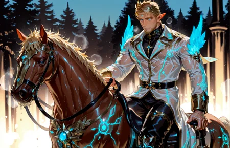 <lora:pose_Riding_for_Illustrious:.7> giddyup, horseback riding <lora:addon_sweaty_v2:1.3>, ((sweatILL, sweaty, steamy, wet skin, sweatdrop)),
<lora:Nasario__Alchemist_Code-000003:.7>, tagatamenasario, 1boy, elf, blonde, middle hair, blue eyes, gold hair ornament, hair accessory, solo, male focus, manly, mature male, bara, muscle body, coat, shirt, turtleneck, long sleeves, gold trim, glowing pattern, pants, full-leg boots,
cowboy shot,
(very short hair, beard, bara, mature, facial hair, stubble, beard, full beard, sideburn, beard, a lot of beard, ), facial hair,male focus, muscular male, muscular male, bara, mature,  bara, mature, aixiwuganda_(20222192), very awa, masterpiece, best quality, absurdres, newest, perfect quality, detailed background, intricate details,
<lora:slider_Body Type_alpha1.0_rank4_noxattn_last:3><lora:Anime Summer Days 2 Style SDXL_LoRA_Pony Diffusion V6 XL:.6><lora:slider_cfg_scale_boost:.7><lora:Artist6p:.55>, Artist6p, Artist04p,<lora:slider_il_brightness_slider_d1:-1><lora:slider_il_contrast_slider_d1:-1><lora:slider_DarkSlider1.2_alpha1.0_rank16_full_300steps:-.6><lora:slider_contract_controller_illus01_v1:.5>,