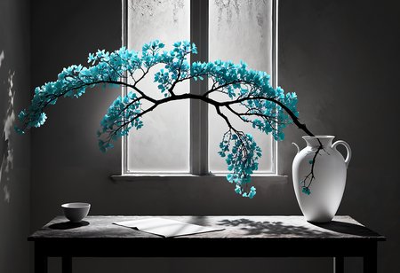 Capture the ethereal dance of light and shadow in a stunning monochromatic photograph with selective color details, revealing the hidden poetry of everyday objects.