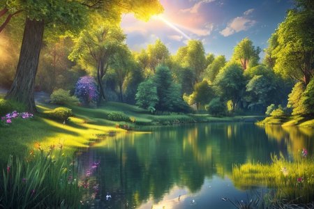 (masterpiece:1.2), (best quality,:1.2), 8k, HDR, ultra detailed, ((photorealistic)), professional light, cinematic lighting, fashion photography, ambient lighting, face lighting,  <lora:detail_slider_v4:4.>, a small lake in a forest, sunlight, godrays, reeds, FanFo, <lora:FantasyForest-10:0.9>, epiCPhoto