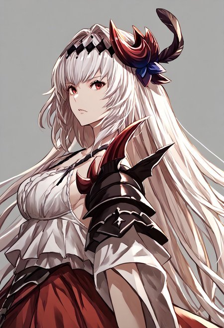 score_9, score_8_up, score_7_up, score_6_up, score_5_up, score_4_up, source_anime, solo, 1girl, 
dark_jeanne_granblue_fantasy, long_hair, hair_ornament, white_hair, red_eyes, feather_hair_ornament, armor, 
masterpiece, best quality, very aesthetic, absurdres,