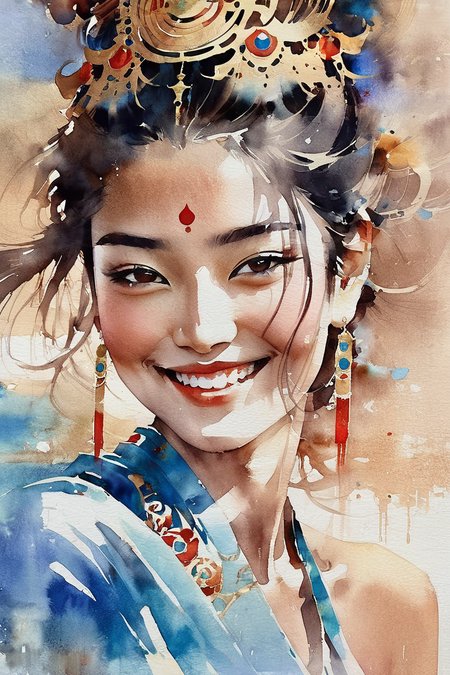 girl,happy smile,by sandra chevrier,high detailed,watercolor,<lora:JG_art_sdxl:0.7>,dunhuang,watercolor paper texture,thomas schaller style,Watercolor style,<lora:Watercolor _sdxl-000001:1.8>, Watercolor style,