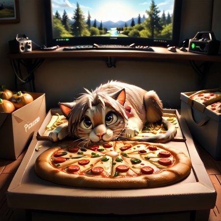 score_9, score_8_up, score_8, mntnnc_md_plz_stand_by, monitor with pizza, (Halloween), cute adorable and fluffy kitty sleeping ontop of a pizza what rests ontop of a pizza box, cat is wearing a tophat,  pizza, neko, cat, feline, cheese strings, juicy, perfectly baked pizza, juicy hawaian pizza, cozy atmosphere, creative light overlay, 4k, masterpiece, (masterpiece), best quality, (4K), (cinematic lighting), highly detailed, 8K, UHD, ultra detailed, immersive picture, vivid colors, volumetric light, cinematic light, RAW photo, Norway, delicate forest grove, wild nature, picturesque scenery, enchanting sunrays, beautiful sky, majestic landscape, pristine vegetation, desolate atmosphere, morning forest glade, creek, photorealistic, masterpiece, 64k, UHD, ultra detailed, vivid colors, high quality, sharp focus
hawaii atmosphere, mntnnc_md_plz_stand_by, fluffy wild kitty cat, NightScapes,