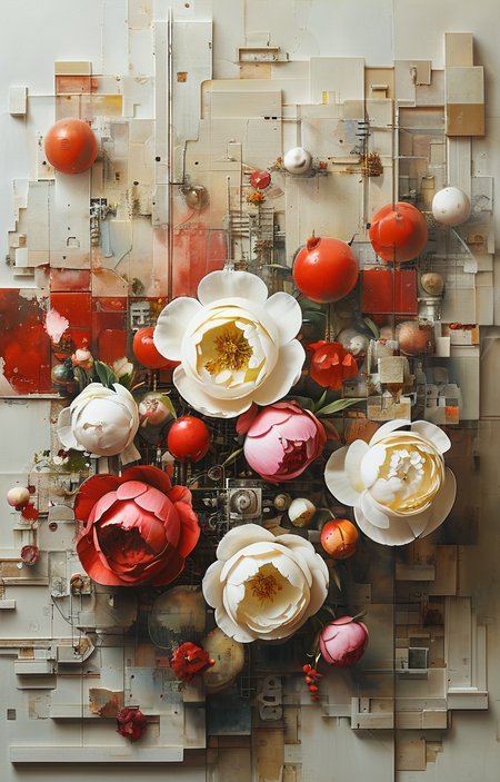masterpiece,best quality,<lora:tbh244-sdxl:0.9>,illustration,style of Exploded assembly
 decaying peonies