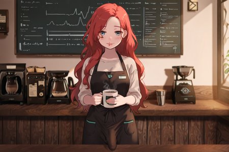 masterpiece, score_9, score_8_up, score_7_up, highly detailed, ultra-detailed, cinematic lighting, soft warm glow, cozy atmosphere,  
1futa, long red hair, vibrant red hair, wavy hair, nose piercing, lip piercing, ear piercings, silver jewelry, barista, coffee shop worker, wearing apron, stylish casual outfit, warm smile, friendly expression,  
behind the counter, holding a coffee cup, steaming coffee, rustic wooden counter, espresso machine, chalkboard menu in the background, café ambiance, soft blurred background, warm color palette, inviting atmosphere, <lora:DownbulgeIL:1> ,down_bulge,  <lora:Kamuo:1>, Kamuoo,  <lora:NOOB_vp1_detailer_by_volnovik_v1:1>, <lora:add-detail-xl:1> ,<lora:SkindentationIL3.4_alpha16.0_rank32_full_400steps:2>,