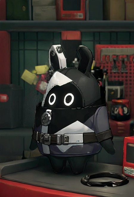high quality,best quality, beautiful aesthetic, very intricate, high quality details, perfect details, best resolution, extremely detailed background, good_hands, masterpiece, uncensored, Expressiveh, 
 1other, bangboo, solo, simple background, black eyes, half white half black body, long trench coat, no humans, inkpot,  pen,