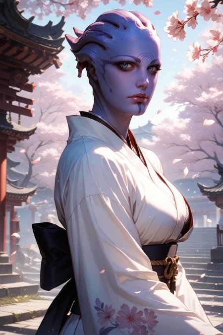 score_9, score_8_up, score_7_up,
<lora:MEAria:0.8>
MEAria, 1girl, purple skin, blue eyes, alien, looking at viewer, in a traditional kimono, surrounded by cherry blossoms