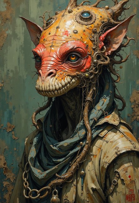 Create a detailed and assertive sketch that captures the raw, earthy essence of a mystical and slightly unsettling world. The style should employ rich, hand-drawn textures with bold, confident lines and layered tonal washes, evoking a sense of age, wisdom, and folklore. The color palette should lean on vivid earthy tones—deep greens, umbers, ochres, and smoky grays—enhanced with touches of whites and with occasional accents of rich jewel tones to create striking focal points. The atmosphere should feel grounded and mature, blending whimsy with an underlying edge of darkness and intrigue.
The characters or elements should exhibit intricate, naturalistic detailing, portraying imperfections and textures that emphasize personality and depth. Faces, if present, should feel expressive and weathered, reflecting stories of a long-forgotten age. The focus will be on a specific subject—freshwater fish faery—rendered with care to highlight its organic integration into the scene, with every detail contributing to a complex, immersive narrative. The overall composition should carry an air of mystery and timelessness, resonating with the weight of forgotten myths and unspoken secrets.