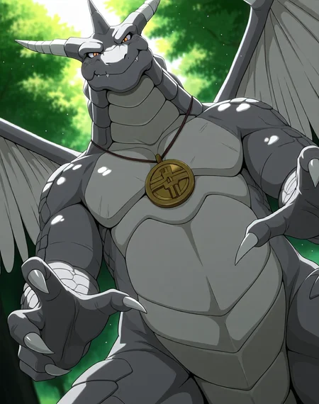 perfect depth of field shot, masterpiece, beautiful, sharp focus, crisp details, source_anime, photographic realism, 
<lora:Stone_Dragon_(Monster_Rancher)_(Illustrious)_(AD):1.15> Stone Dragon, Monster Rancher, dragon, 
exterior,
male focus, solo, stone textured body, medallion, smug smile, looking at viewer, cowboy shot, stomp, foot, dutch angle, 
EZRealPONYXL, zPDXL, Smooth Quality, lazynsfw,