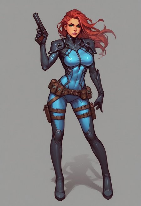 1girl, skinny, cowboy shot, fighting stance, curvy body,
colorful, dynamic angle, sarah kerrigan, starcraft, hostile environment suit, belt, thigh holster,
detailed background, high cheekbones, green eyes, BREAK
realistic sketch, illustration,
dynamic pose,
BREAK
(((full-clothed))), ((long big pistol in hands, handgun in hands)) BREAK strange world background score_9, score_8_up, score_7_up, score_6_up, source_cartoon, rating_explicit, Expressiveh, (((((full body))))), dynamic pose