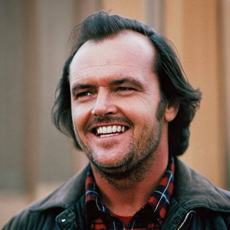 cinematic film still of  <lora:perfection style:0.5> <lora:detailed:0.5> perfection detailed
 <lora:The Shining film style:0.9>
 <lora:1980's style:0.3>
Jack Torrance In the 1980's in the Colorado Rocky Mountains a crazy man with a beard and a plaid shirt smiling in surprise with his tongue out,solo,open mouth,shirt,black hair,1boy,jacket,male focus,teeth,tongue,collared shirt,plaid,facial hair,portrait,red jacket,realistic,mustache , cinematic, film, kodak, The Shining film style, shallow depth of field, vignette, highly detailed, high budget, bokeh, cinemascope, moody, epic, gorgeous, film grain, grainy