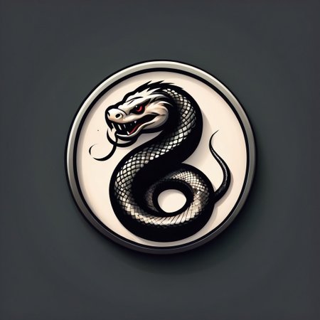 round logo, Japanese brush art, an enso that becomes a snake. while border transparent background,