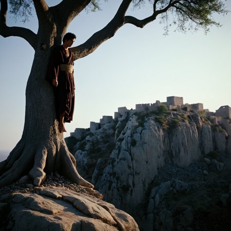 cinematic film still of cinematic film still of  <lora:add-detail-xl:0.1>1
<lora:detailed:0.2>
<lora:perfection style:0.2>
<lora:eyetune:0.5>
 <lora:xl_more_art-full_v1:0.3>
 <lora:Ron Fricke style:0.3>
 <lora:The Passion of the Christ style:0.9>
 <lora:TeethXL:1>
In the 1st century ancient history, an epic dramatic cinematic photo of a judas person hanged by neck from a tree on a cliff,solo,black hair,1boy,standing,male focus,outdoors,japanese clothes,sky,barefoot,day,tree,scenery,walking,rock,wide shot ,horror movie themed, sharp, detailed, epic photography, artistic, dramatic light, cinematic style, film style, , shallow depth of field, vignette, highly detailed, high budget, bokeh, cinemascope, moody, epic, gorgeous, film grain, grainy