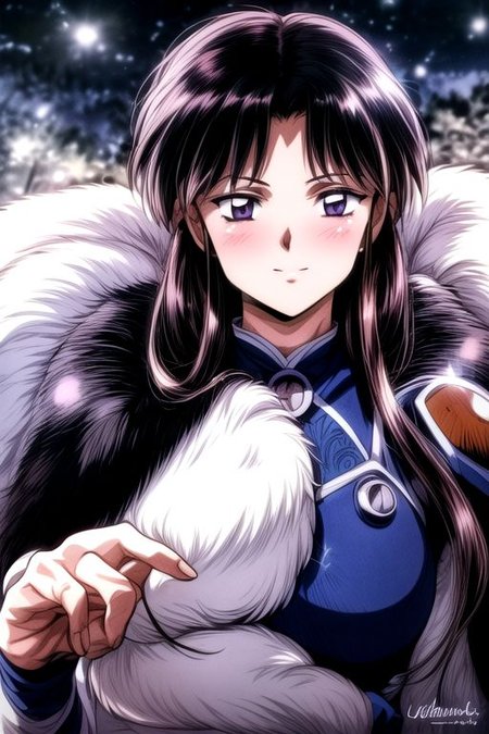 1girl Setsun4 solo long hair,  black hair very long hair purple eyes multicolored hair armor (fur trim) (medium body),<lora:EMS-179-EMS:0.800000>,<lora:EMS-293862-EMS:0.800000> bow, hair_bow, hair_tubes, red_bow, brown_hair, long_hair, bangs, ascot, frilled_bow, yellow_ascot, blush, smile, hair_between_eyes, athletic, (masterpiece:1.1), (best quality:1.1), 1girl, Real light and shadow, anime face, 4k, 8k, wallpaper,epic, detail texture, black hair, (blue eyes:1.5), ((((black hair:1.35, medium hair)))),intricate eyes,beautiful detailed eyes,symmetrical eyes,big eyes:1.5,(((lustrous skin:1.5,bright skin: 1.5,skin tanned,shiny skin,very shiny skin,shiny body,plastic glitter skin,exaggerated shiny skin,illuminated skin))),(detailed body,(detailed face)), cute, erotic,daring, (((medieval man armor,adventurer man armor,winter coat))),(((intricate outfit,intricate clothes, ushanka, embroidered outfit,ornate outfit,embroidered clothes,ornate armor))), (dynamic pose:1.0),happy,smile,(centered,scale to fit dimensions,Rule of thirds), ((snowy pine forest at night)), with dark stormy clouds,winter,scenery:1.25, highres,sharp focus,(ultra detailed,extremely detailed),(photorealistic artwork:1.37),(extremely detailed CG unity 8k wallpaper),(((vibrant colors,vibrant theme))),(intricate),(masterpiece),(best quality),