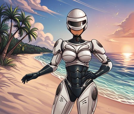 (score_9,score_8_up,score_7_up,score_6_up,score_5_up,score_4_up),high quality,detailled,(beach resort background, sand, detailled background, outdoor, ocean, sky, sunny, palm trees),<lora:easynegative:1>,<lora:Eyes_High_Definition:0.8>,eyeshd,<lora:StS_PonyXL_Detail_Slider_v1.4_iteration_3:0.8>,
BREAK
 <lora:Camilla_LoSeSb:0.8> (1girl, dark skin,  dark-skinned female, camilla, medium breasts),robocop cosplay,