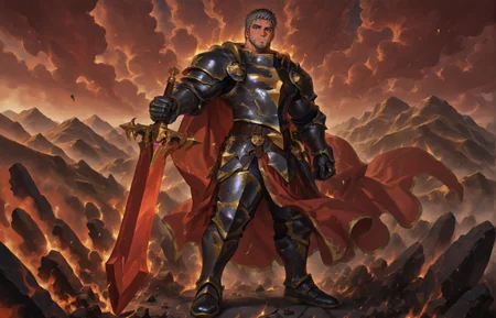 <lora:Babylon_-_Landscape__Background:1>, st_babylon, full body, landscape,  ((wide shot))
<lora:face_Cadanova_Alchemist_Code_repair-000003:.8>, (tagatamecadanova, 1boy, short hair, grey hair, purple eyes, solo, male focus, mature male, muscle body, bara, armor, cape, greadsword, holding sword,)
(very short hair, beard, bara, mature, facial hair, stubble, beard, full beard, sideburn, beard, a lot of beard, ), facial hair,male focus, muscular male, muscular male, bara, mature,  bara, mature, aixiwuganda_(20222192), very awa, masterpiece, best quality, absurdres, newest, perfect quality, detailed background, intricate details,
<lora:slider_Body Type_alpha1.0_rank4_noxattn_last:3><lora:Anime Summer Days 2 Style SDXL_LoRA_Pony Diffusion V6 XL:.6><lora:slider_cfg_scale_boost:.7><lora:Artist6p:.55>, Artist6p, Artist04p,<lora:slider_il_brightness_slider_d1:-1><lora:slider_il_contrast_slider_d1:-1><lora:slider_DarkSlider1.2_alpha1.0_rank16_full_300steps:-.6>