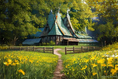 (otherworldly), highly insanely detailed, masterpiece, top quality, best quality, highres, 4k, 8k, RAW photo, (very aesthetic, beautiful and aesthetic), farm, fields, barn, fence, fantfa, <lora:FantasyFarm-10:0.5>, 
1girl, 
(sparkling gold hair ,split-color hair,dual-toned hair,two-tone hair), 
(dark background),âââ
