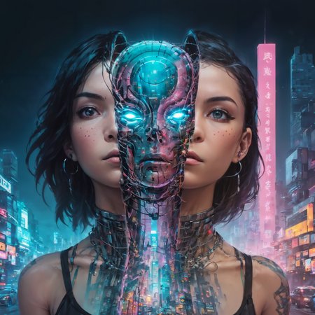 <lora:split2:1> split head and body, cyborg inside girl, cyberpunk city in the background, <lora:IPXL_v8:0.8> inkpunk, <lora:Double_Exposure:0.7> double exposure, colorful neon lights, <lora:add-detail-xl:2> misc (masterpiece:1.2), best quality, (hyperdetailed, highest detailed:1.2), high resolution textures