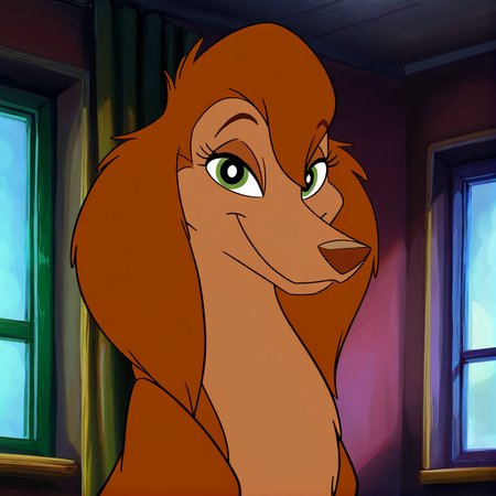 <lora:sashalafleurillustrious:1>, sasha la fleur, solo, looking at viewer, smile, closed mouth, upper body, indoors, no humans, window, parody, style parody, canine, domestic dog, brown hair, brown fur, body fur, green eyes, black pupils, female, feral, (masterpiece), (best quality), (ultra-detailed), amazing quality, very aesthetic, illustration, perfect composition, intricate details, absurdres, incredibly absurdres,