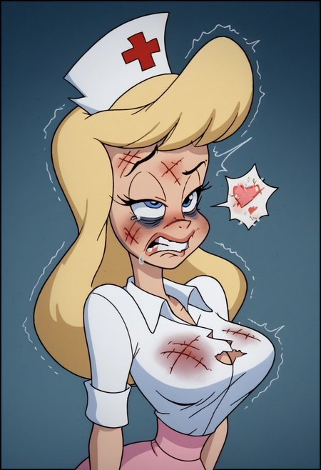 score_9, score_8_up, score_7_up, rating_questionable, zPDXL, 2d source_cartoon, (adult:1.2), facing the viewer, , horny, solo 1girl
<lora:Hello_Nurse_XL_Animaniacs:1> Heloise Nerz, 1girl, dirty messed burnt blonde  hair, wounds, hit herself,  selfharm, self harm, wounds on face, wounds on body, extreme amount of wounds, wounds everywhere, tired, tired af, extremely tired, tired eyes, huge amount of tireness, absolutely tired, wants to die, almost die, eternally tired, pain, feeling pain, feeling strong pain, powerless, extremely tired eyes, bags under eyes, shiners, stupid, dumb, extremely stupid, extremely dumb, no brain, brain damage, stupid blonde, extremely stupid blonde,  blue eyes, eye twitching, nervous eye twitching, extremely hard eye twitching, totally burnt hair, sexy, horny, flowing saliva, scared, in love, extremely dirty dress, hardly beaten fifty times, confused, deeply humiliated face, depressed face, black eyes, circles under eyes, beaten by ninty boxers, broken heart, extremely broken heart, smashed mouth, crazy emotion, extremely violently beaten face, ten times more extremely violently beaten face, twenty times more extremely violently beaten,big deep shiners on both eyes, extremely big shiners on both eyes, eyes in different directions, eyes  in extremely different directions,  narrow waist
<lora:Expressive_H:1>
<lora:r3nst1mpyXLP:1> r3nst1mpy,aaa