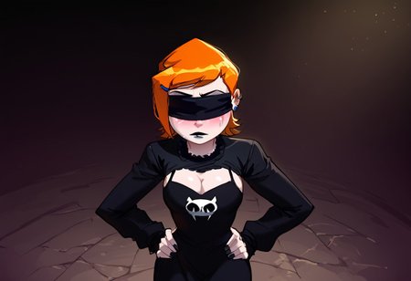 score_4_up, score_6_up, score_9, score_8_up, score_7_up, 1girl. ONLY ONE FEMALE.
Gwen Tennyson - (ben 10), ginger hair, short hair, white skin. 
Expressiveh, masterpiece, easynegative, high_quality, high_definition, 8k, ng_deepnegative_v1_75t. <lora:add-detail-xl:0>, <lora:Expressive_H:1>, <lora:WildcardX-XL-Detail-Enhancer:1>. 
very detailed, very detailed, high detailed texture, detailed face, highly detailed face
GOTH. GOTH SETTING. SOLO. In a lit chapel standing at an altar, wearing a black priest dress with a high thigh slit, v-neck, sideboob exposed, cleavage, black blindfold, mascara running down the face, thick mascara marks, blindfold covering eyes, eyes are not visible, eyes are covered, hands on hips standing, body shot, unique angle.
