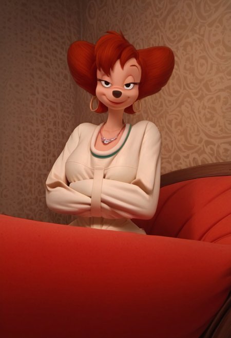 safe_pos, score_7, score_8, score_9, dynamic lighting, detailed background, background is old house, victorian house, living room, close up, dutch angle
BREAK 
Solo, anthro, furry female, female, Peg Pete, tan fur, brown hair, animal nose, black eyes, very slender waist, very narrow waist, wide hips, massive breasts, teardrop breasts,  long torso, very long legs, curvy legs, big hips, hourglass figure, feet claws, toned body, fit body, toned ass
BREAK 
couch, modeling, on fainting couch, laying on side, looking at viewer, tied in a Straitjacket, ((arms crossed, hands not visible,)) smiling, large blue heart necklace,