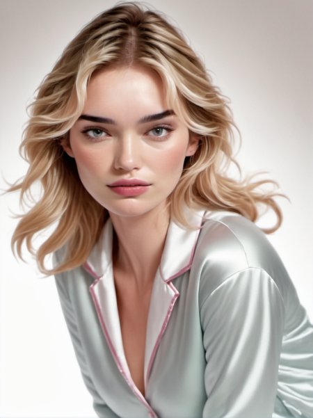 1girl, realistic, blond,
portrait, neutral expression, wearing satin pajamas, white background, looking at us,
 <lora:abbie-synth-xl-lora-1:1>