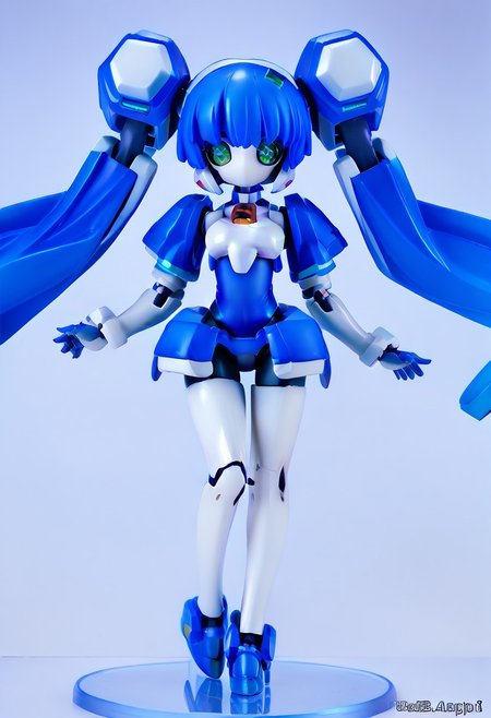 masterpiece, score_9, score_8_up, score_7_up, EasyNegative_v2, 
(best quality:1.1),ultra-detailed, high resolution, super detailed skin, beautiful detailed eyes, nsfw, Brightly Lit, Highly Visible, 8k, sharp focus, beautiful, perfect lighting, beautiful eyes, anatomically correct, anatomically correct face, extremely detailed eyes, smooth edges, beautiful face, symmetrical eyes, symmetrical face, 
(standing, Full-body view:1.2), 
1girl, cute girl, blazermate, (robot girl, android:1.3), (roaot eyes, green eyes, blue hair, twin tails, no mouth:1.2), (colored skin, robot skin, white skin, blue skin, robot joints:1.5), 
(simple background, white background:1.2), (solo focus:1.5), 
(looking at viewer:1.5),  (figurine:1.5),