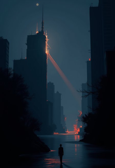This exquisite minimalist cityscape painting by a gifted creative artist brilliantly encapsulates the tension between the somber beauty of a dismal nightfall and the raw vigor of urban life. Intricate, yet ethereal brushstrokes masterfully depict shadowy cityscapes, their somber shades evoking a sense of profound solitude and introspection. Against this brooding backdrop, delicate luminescent rays seep through the darkness, accentuating the intricate shapes and forms of unseen structures. The play of light and dark creates a captivating juxtaposition of tranquility and chaotic energy that invites deep contemplation of the hidden narratives unfolding in this mysterious yet entrancing tableau. ,<lora:flux_bra2ha_noirV2_bnr.safetensors:1.0> ,